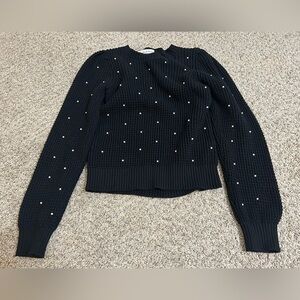 Michael Stars Black Crewneck Sweater Pearl Studs Cotton Nylon Wool Size Small S